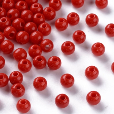 Acrylperlen, Kugel, opak, Farbe: Rot, Durchmesser: 6 mm, Lochdurchmesser: 1,8 mm, Beutel mit 30 Gramm