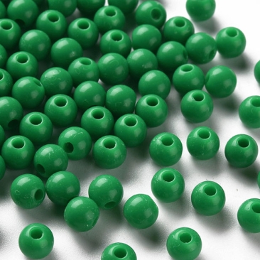 Acrylperlen, Kugel, opak, Farbe:  Grün, Durchmesser: 6 mm, Lochdurchmesser: 1,8 mm, Beutel mit 30 Gramm