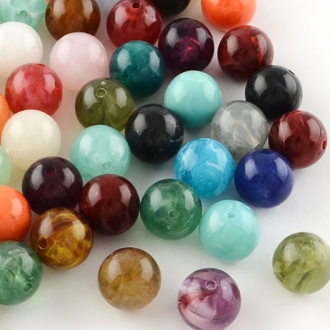 Acrylperlen, Kugel, Edelsteinlook, Farbmix, Durchmesser: 6 mm, Lochdurchmesser: 2 mm, Beutel mit ca. 100 Perlen