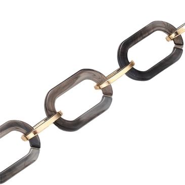 Handgefertigte Acryl Paperclip Chain, mit goldfarbenen Aluminium-Verbindern, Schwarz, Glieder: 22,5 x 15 x 3 mm und 15 x 8 x 2 mm, Länge 1 m
