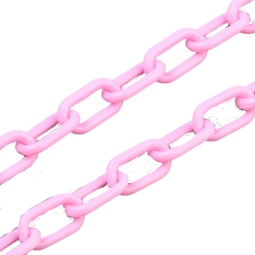 Handgefertigte Acryl Paperclip Chain, opak, Farbe: Rosa, Glieder: 13 x 7,5 x 2 mm, Länge 50 cm