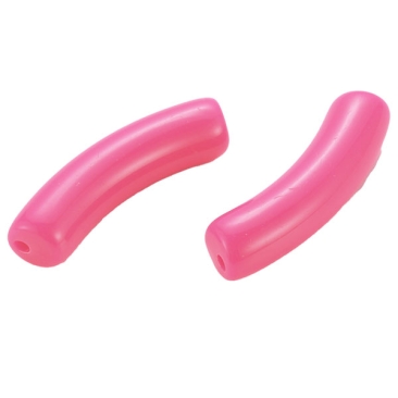 Acryl Perle Tube, Form: Gebogene Röhre, Größe ca. 32 x 8 mm, Farbe: Neon Rosa, Effekt:  Opak