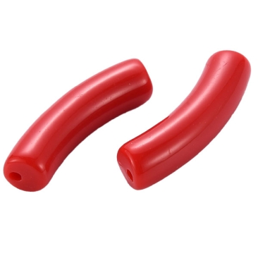 Acryl Perle Tube, Form: Gebogene Röhre, Größe ca. 32 x 8 mm, Farbe: Rot, Effekt:  Opak