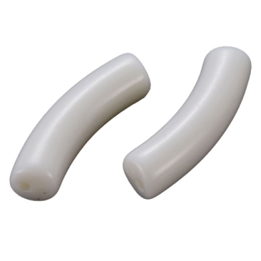 Acryl Perle Tube, Form: Gebogene Röhre, Größe ca. 32 x 8 mm, Farbe: Weiß, Effekt:  Opak