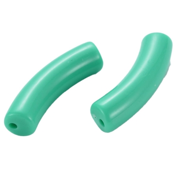 Acryl Perle Tube, Form: Gebogene Röhre, Größe ca. 32 x 8 mm, Farbe: Türkisgrün, Effekt:  Opak