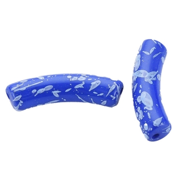 Acryl Perle Tube, Form: Gebogene Röhre, Größe ca. 32 x 8 mm, Farbe: Blau, Effekt:  Graffitti