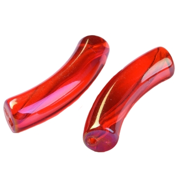 Acryl Perle Tube, Form: Gebogene Röhre, Größe ca. 32 x 8 mm, Farbe: Rot, Effekt: AB