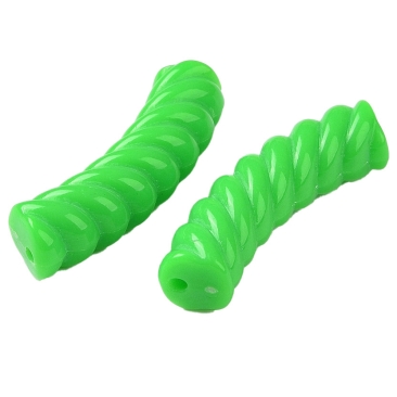 Acryl Perle Tube, Form: Gebogene gedrehte Röhre, Größe ca. 32 x 8 mm, Farbe: Grpn, Effekt: opak