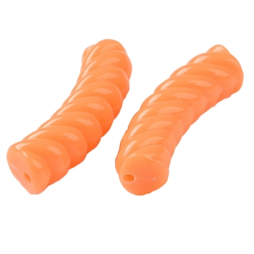 Acryl Perle Tube, Form: Gebogene gedrehte Röhre, Größe ca. 32 x 8 mm, Farbe: Orange, Effekt: opak