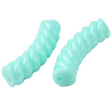 Acryl Perle Tube, Form: Gebogene gedrehte Röhre, Größe ca. 32 x 8 mm, Farbe: Türkis, Effekt: opak