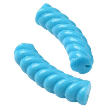 Acryl Perle Tube, Form: Gebogene gedrehte Röhre, Größe ca. 32 x 8 mm, Farbe: Himmelblau, Effekt: opak