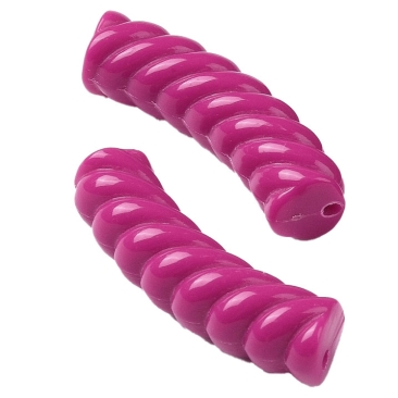 Acryl Perle Tube, Form: Gebogene gedrehte Röhre, Größe ca. 32 x 8 mm, Farbe: Fuchsia, Effekt: opak