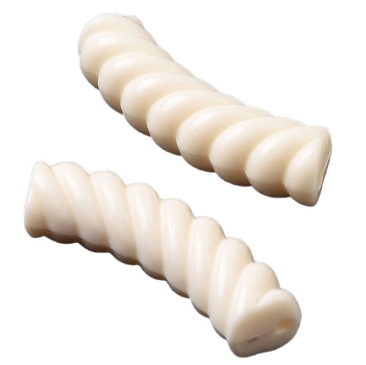 Acryl Perle Tube, Form: Gebogene gedrehte Röhre, Größe ca. 32 x 8 mm, Farbe: Beige, Effekt: opak