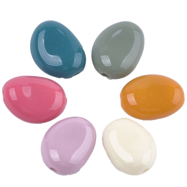 Acrylperle Oval, opak, Farbmix, 24 x 18,5 x 10,5 mm, Bohrung: 3 mm, 10 Perlen pro Beutel