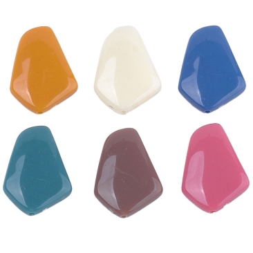 Acrylperle Fünfeck, opak, Farbmix, 25,5 x 18 x 7 mm, Bohrung: 1,5 mm, 10 Perlen pro Beutel