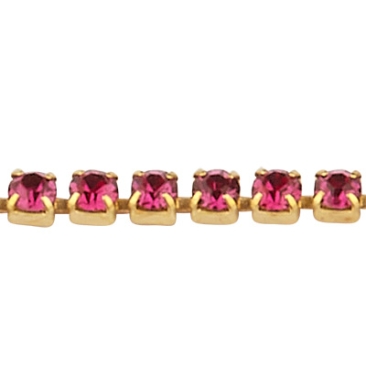 Brass kettle chain with rhinestones, gold-coloured, colour: rose, stone size 2.2 mm, bundle with approx. 3.6 metres