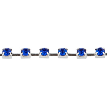 Messing Kesselkette mit Strasssteinen, silberfarben, Farbe:  Sapphire, Steingröße 3,5 mm,Bündel mit ca. 9 Metern