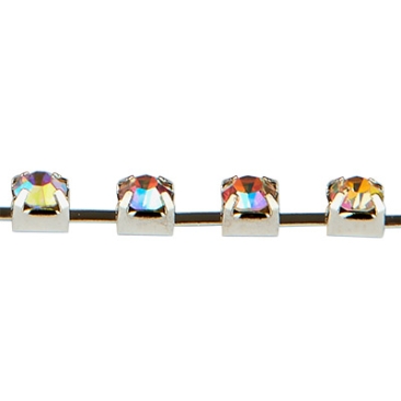 Messing Kesselkette mit Strasssteinen, silberfarben, Farbe:  Crystal AB, Steingröße 3,5 mm,Bündel mit ca. 9 Metern