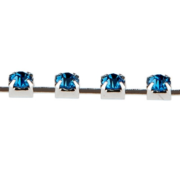 Messing Kesselkette mit Strasssteinen, silberfarben, Farbe:  Light Sapphire, Steingröße 3,5 mm,Bündel mit ca. 9 Metern