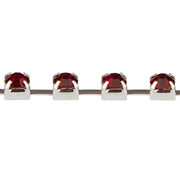 Messing Kesselkette mit Strasssteinen, silberfarben, Farbe:  Dark Red, Steingröße 3,5 mm,Bündel mit ca. 9 Metern