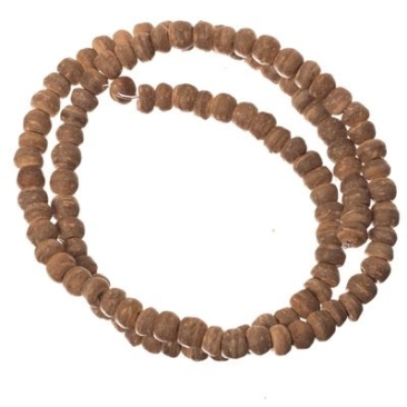 Perles de noix de coco, rond, 5 x 5 mm, brun clair, écheveau