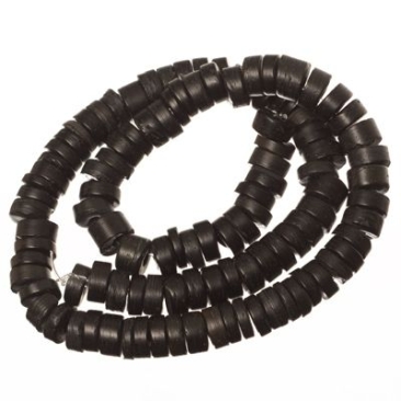 Perles de noix de coco, disque, 9 x 4 mm, noir, écheveau