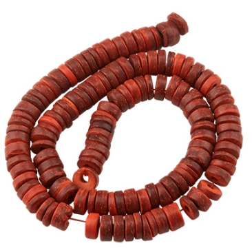 Perles de noix de coco, disque, 9 x 4 mm, rouge-brun, écheveau