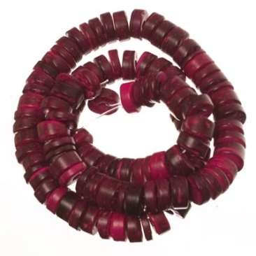 Coconut beads, disc, 9 x 4 mm, fuchsia, strand