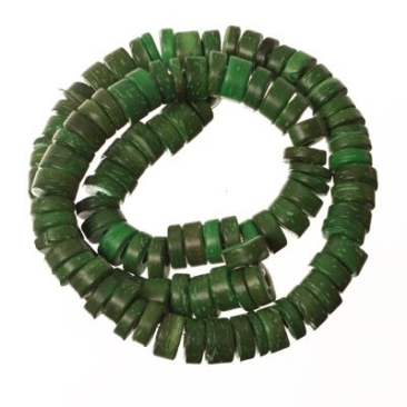 Perles de noix de coco, disque, 9 x 4 mm, vert, écheveau
