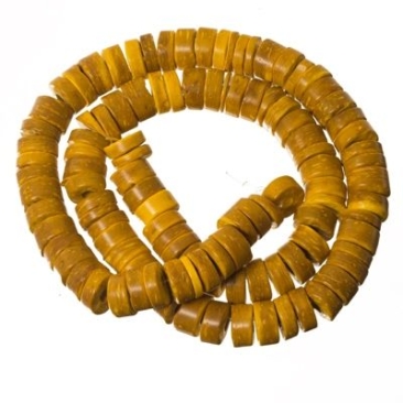 Perles de noix de coco, disque, 9 x 4 mm, jaune, écheveau