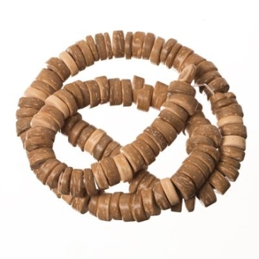 Coconut beads, disc, 9 x 4 mm, light brownStrand