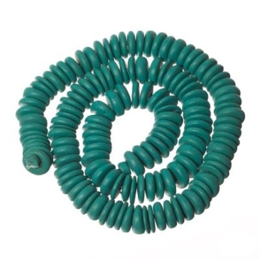 Coconut beads, disc, 10 x 3 mm, turquoise green, strand