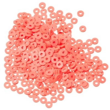 Katsuki beads, diameter 4 mm, colour coral red, shape disc, quantity one strand