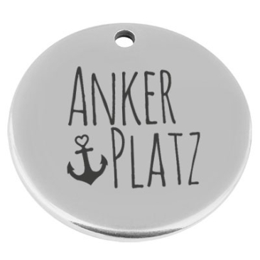 22 mm, metal pendant, round, with engraving "Anchor place", silver-plated