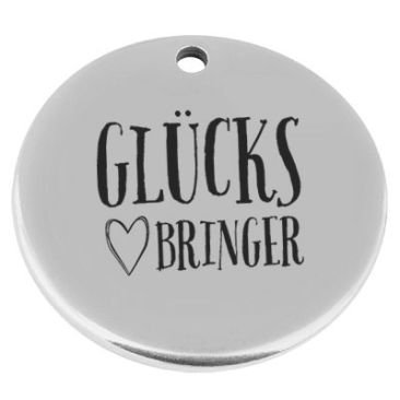 22 mm, metal pendant, round, with engraving "Glücksbringer", silver-plated