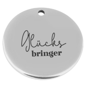 22 mm, metal pendant, round, with engraving "Glücksbringer", silver-plated