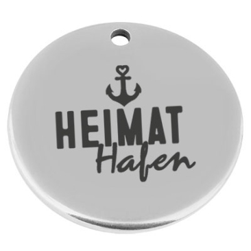 22 mm, metalen hanger, rond, met gravure "Heimathafen", verzilverd