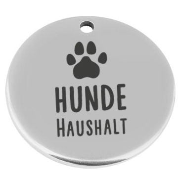 22 mm metal pendant, round, with engraving "Dog household", silver-plated