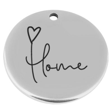 22 mm metal pendant, round, with engraving "Home", silver-plated