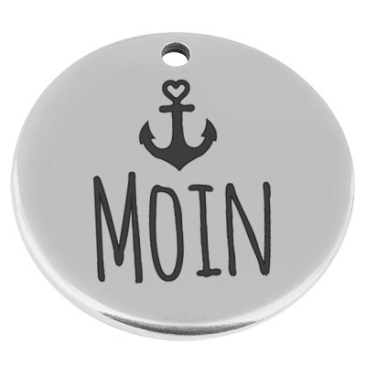 22 mm metal pendant, round, with engraving "Moin", silver-plated