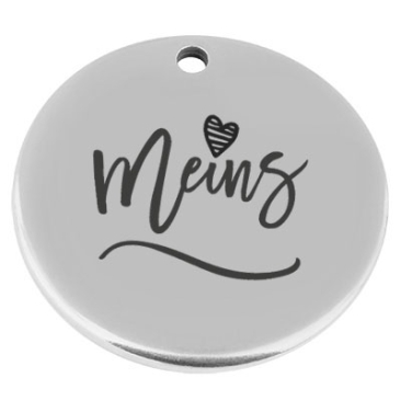 22 mm, metal pendant, round, with engraving "Mine", silver-plated