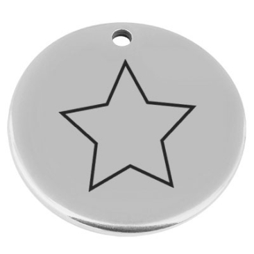 22 mm, Metallanhänger, rund, mit Gravur "Stern", versilbert