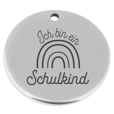 22 mm, Metallanhänger, rund, mit Gravur "Ich bin ein Schulkind", versilbert