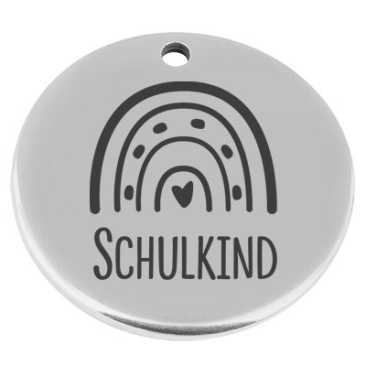 22 mm, metal pendant, round, with engraving "Schoolchild", silver-plated