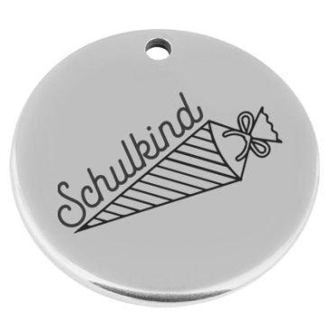 22 mm, metal pendant, round, with engraving "Schoolchild", silver-plated