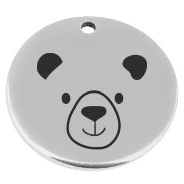 22 mm, metal pendant, round, with engraving "Bear", silver-plated