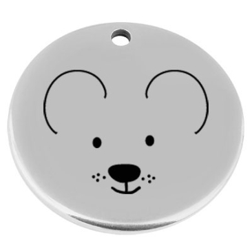 22 mm, metal pendant, round, with engraving "Mouse", silver-plated