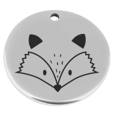22 mm, metal pendant, round, with engraving "Fox", silver-plated