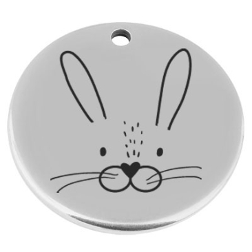 22 mm, metal pendant, round, with engraving "Rabbit", silver-plated