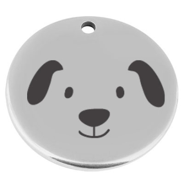 22 mm, metal pendant, round, with engraving "Dog", silver-plated